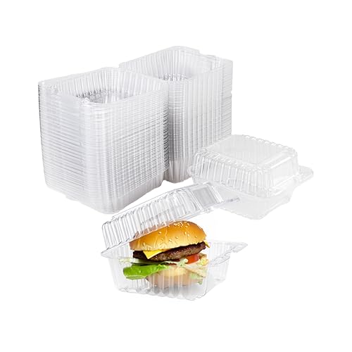 50-Pack Clear Plastic Food Containers Clamshell Take Out Containers Disposable To Go Clam Shell Food Containers 5 x 5 inch for Dessert Containers, Snacks, and Meals
