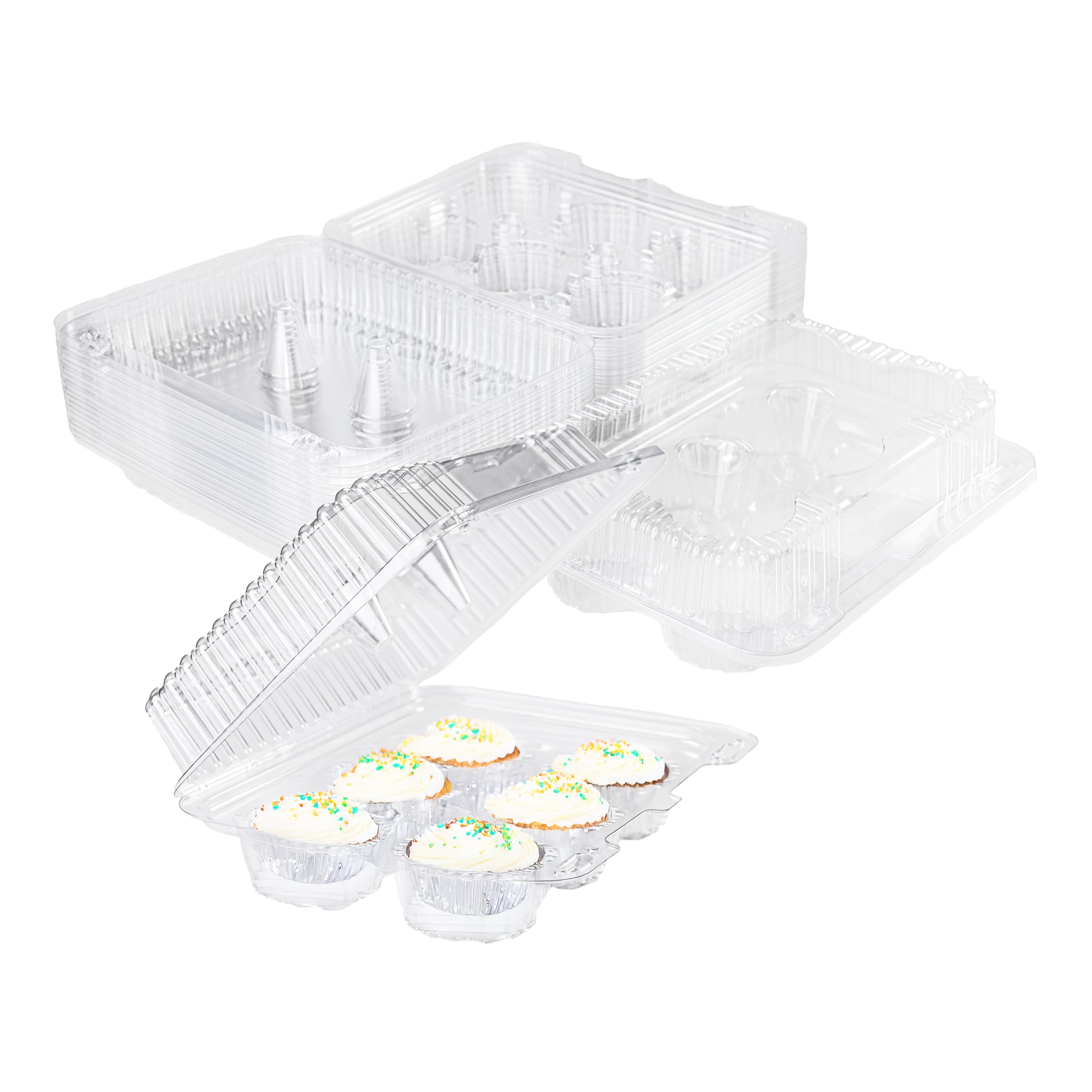 20-Pack Plastic Cupcake Boxes 6 Count Take Out Muffin Storage Container Cupcake Holder with Lid 9 x 6 inch for Cake Transport Container