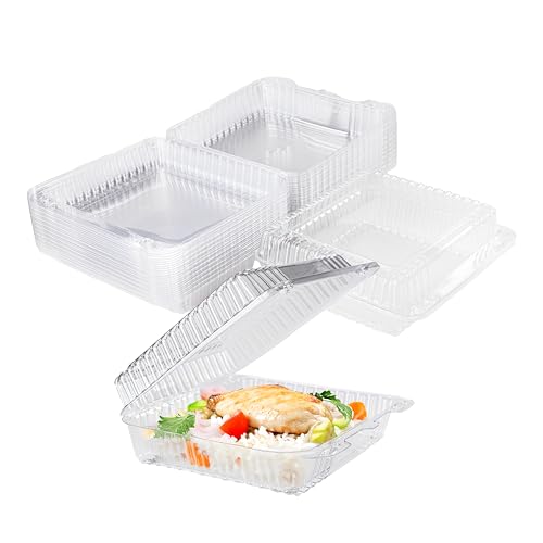 25-Pack Clear Plastic Food Containers Clamshell Take Out Disposable To Go Boxes for Food Clam Shell 8 x 7 inch for Salads, Snacks, and Meals