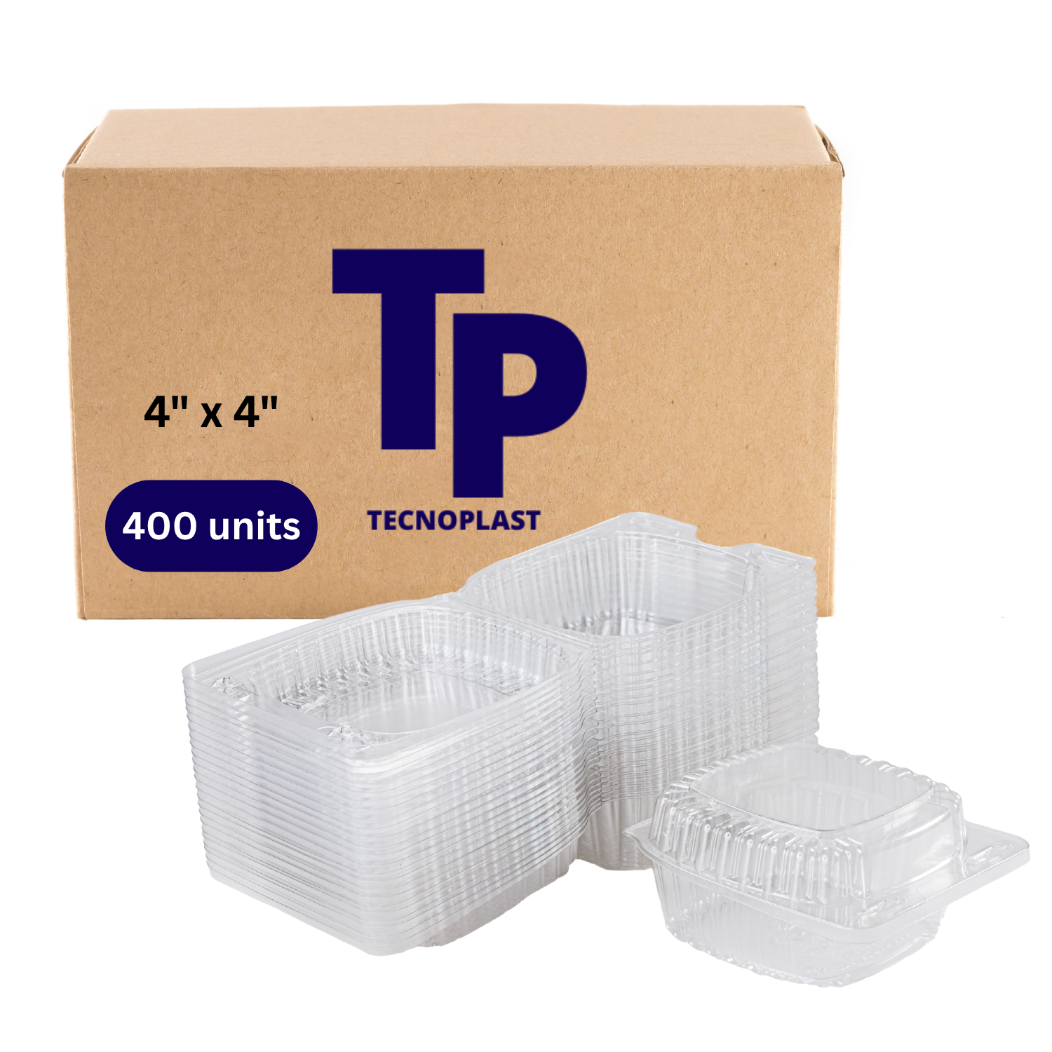 Contenedores de Plástico Transparente para Alimentos, tipo Clamshell Desechables para Llevar, Cajas To Go de 4 x 4 pulgadas para Snacks y Comidas (400 unidades)