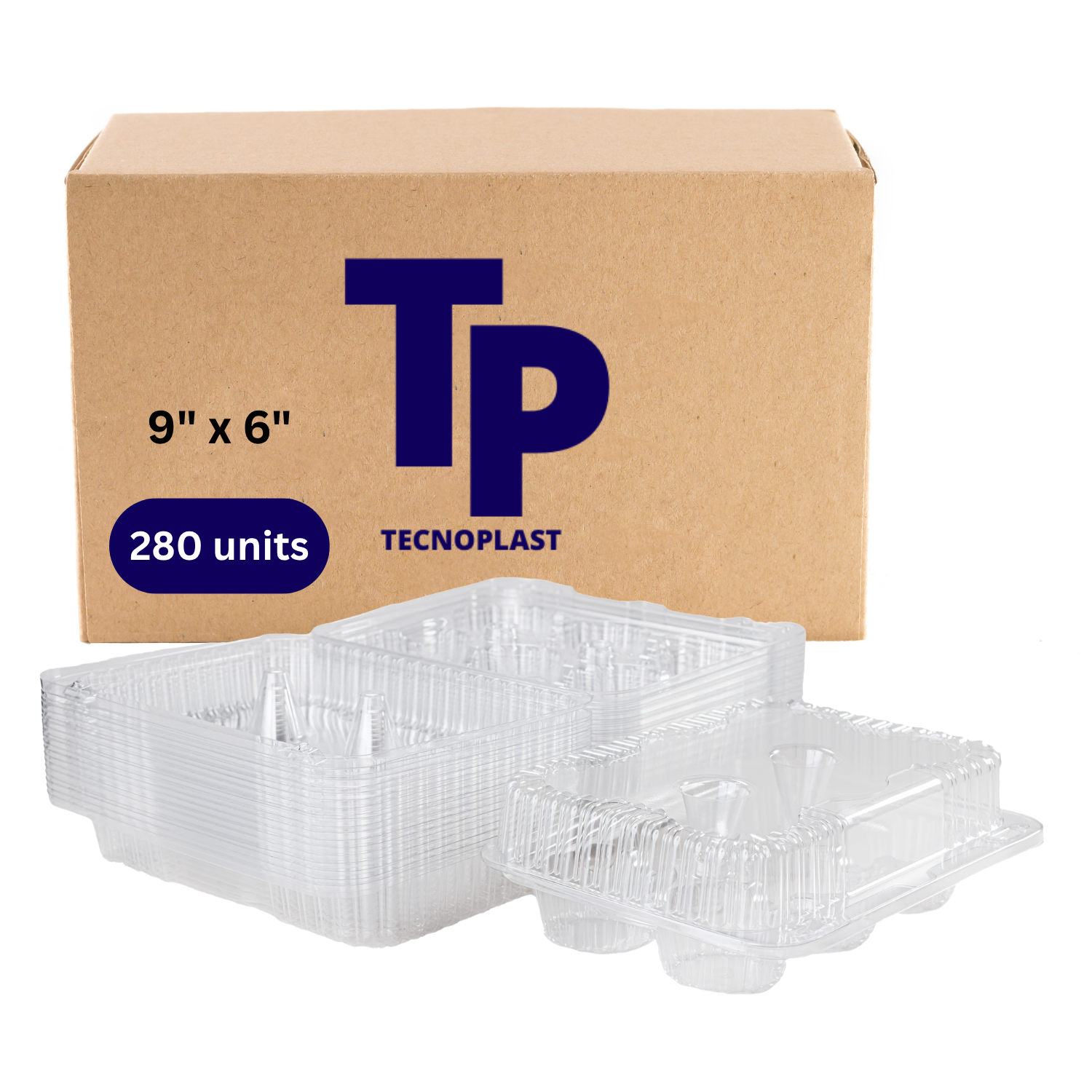 Cajas de Plástico Transparente para Cupcakes, Contenedor para 6 Muffins con Tapa, 9 x 6 pulgadas, Ideal para Transporte de Pasteles (280 unidades)